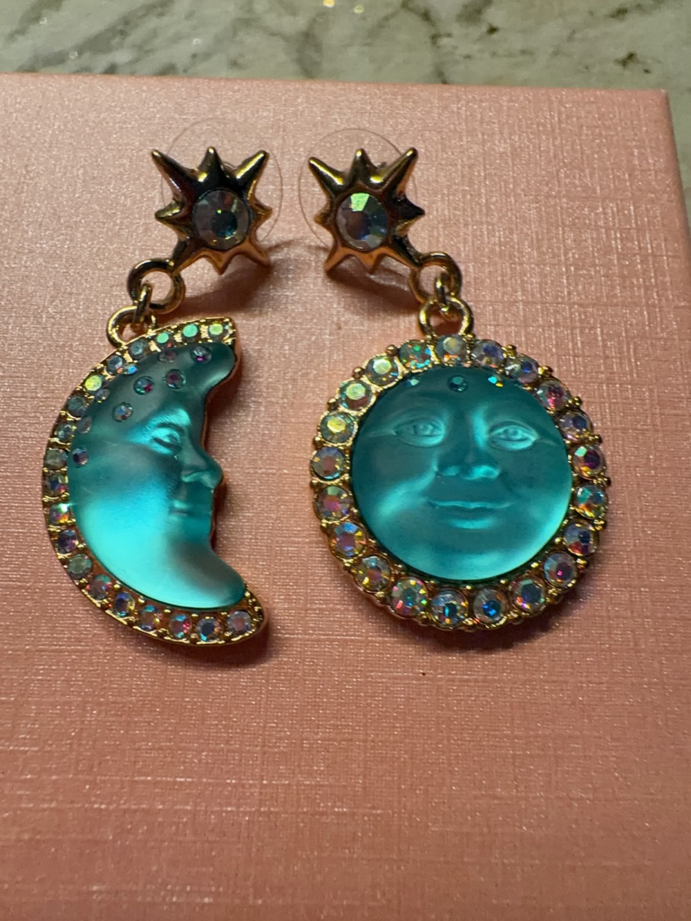 Kirks Folly Turquoise Celestial Moon & Sun Drop Earrings